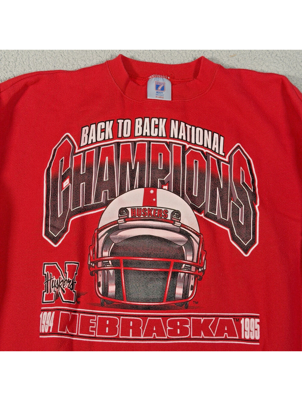 Vintage Logo 7 Nebraska Cornhuskers Sweatshirt XL Red National Champions 94 95